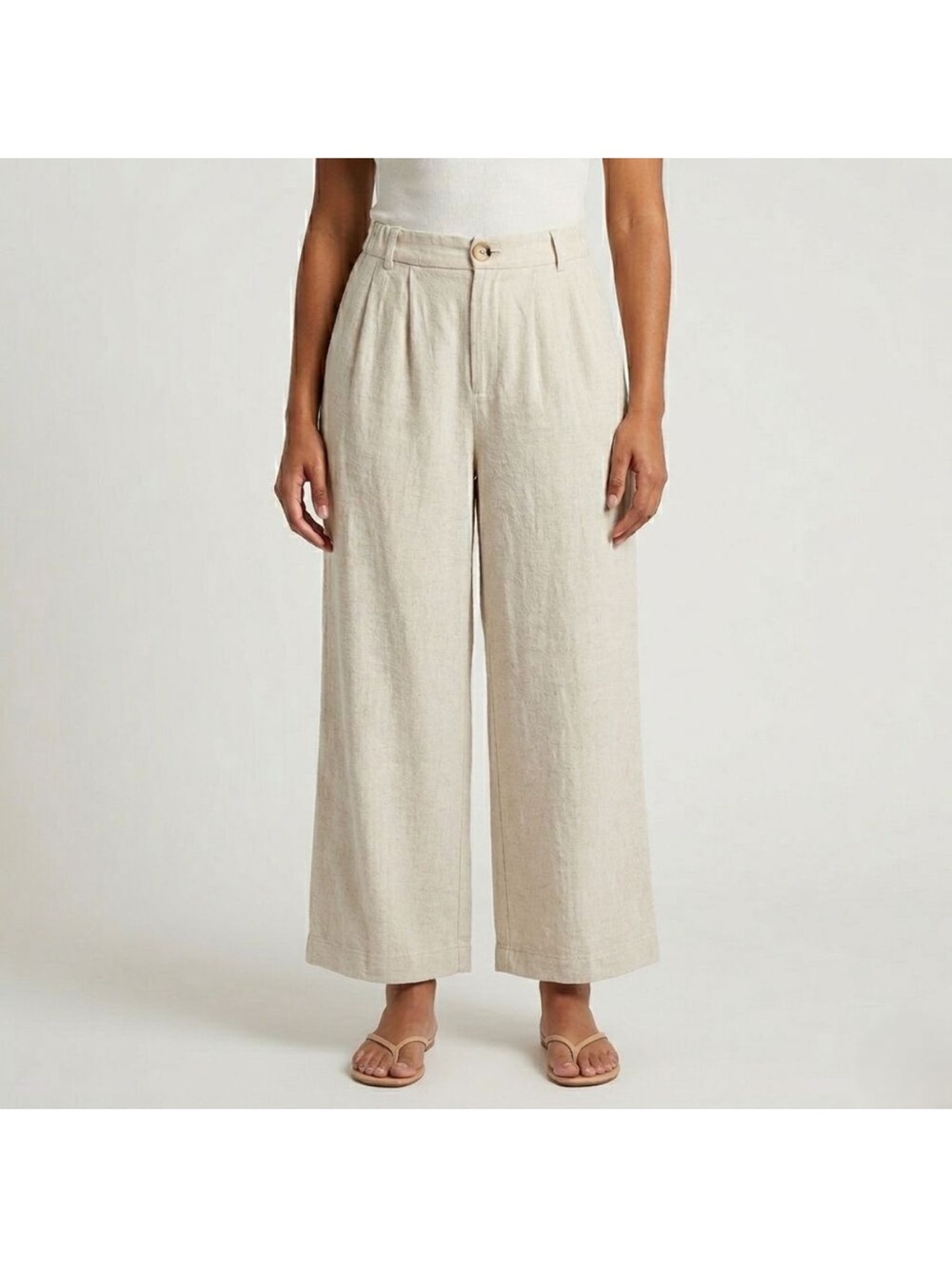 Blenca Women’s Viscose Linen Blend Pleated Wide Leg Pants M Natural